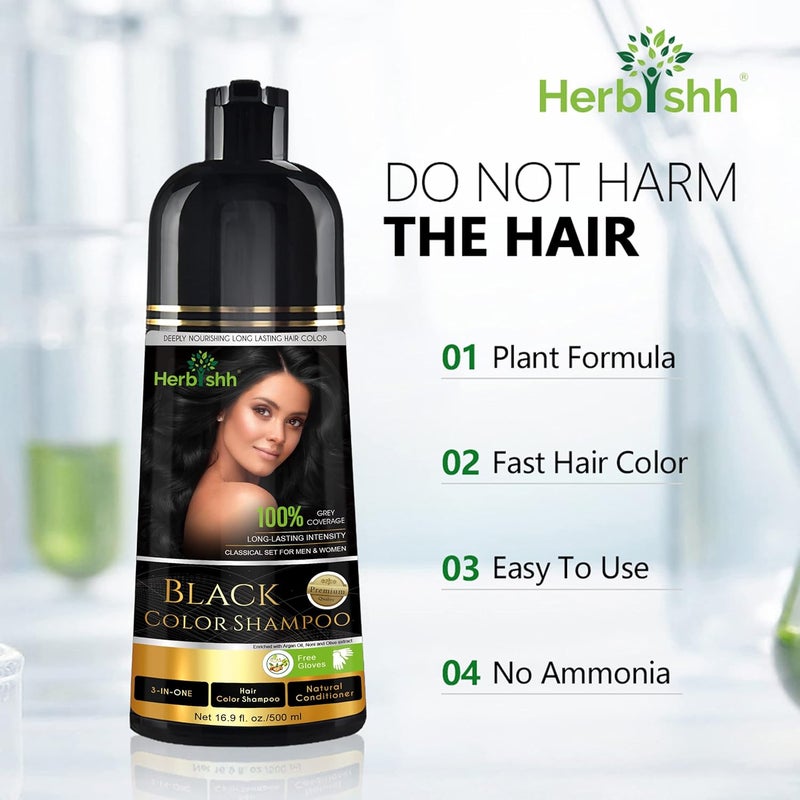 Herbishh Hair Colour Shampoo Black 500Ml Paraben Free Ammonia Free Dye For Women Men Permanent Hair Dye Shampoo with 100 Grey Coverage Up To 8 Weeks - Image 5