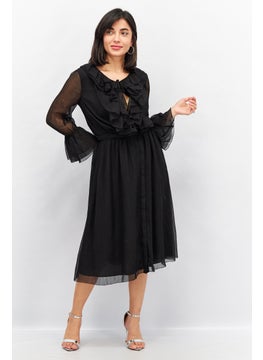 Women Textured Midi Dress, Black