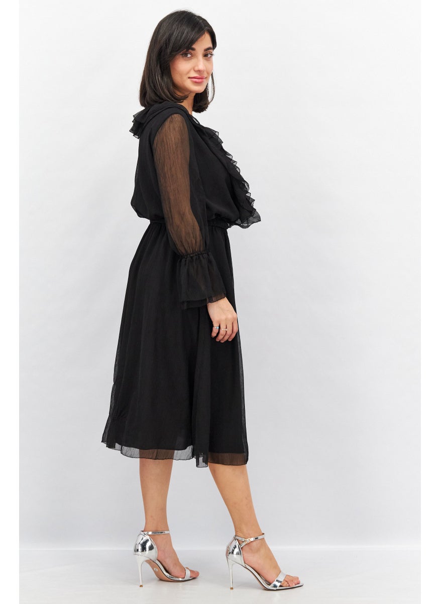 VERO MODA - Women Textured Midi Dress, Black - Image 1
