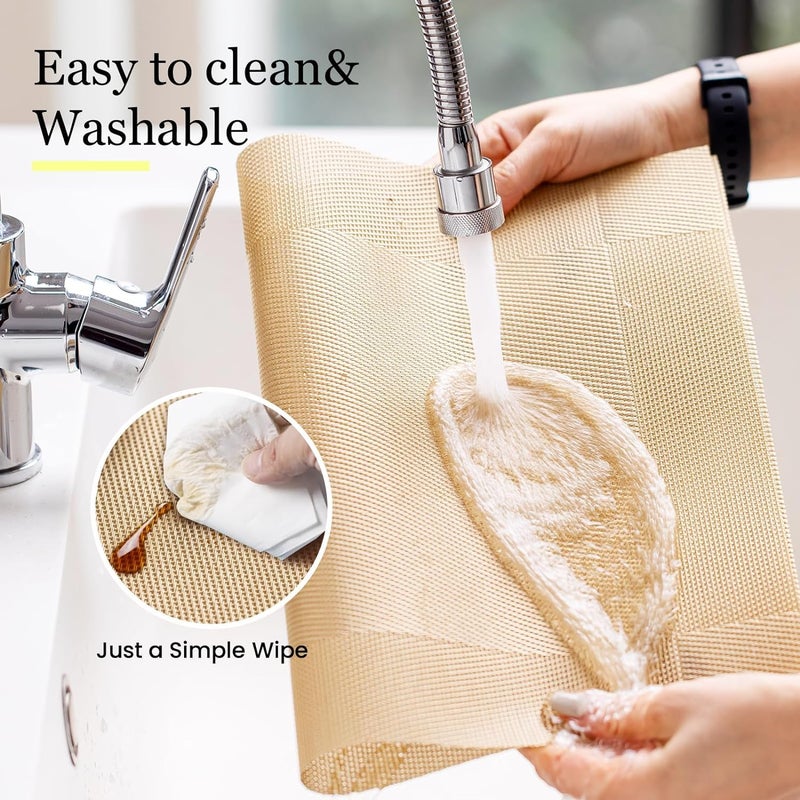 Royalkart PVC Dining Table Mats 6 Pieces Washable Heat Resistant - 45x30 cm (Golden) - Image 3