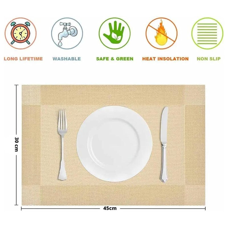 Royalkart PVC Dining Table Mats 6 Pieces Washable Heat Resistant - 45x30 cm (Golden) - Image 5