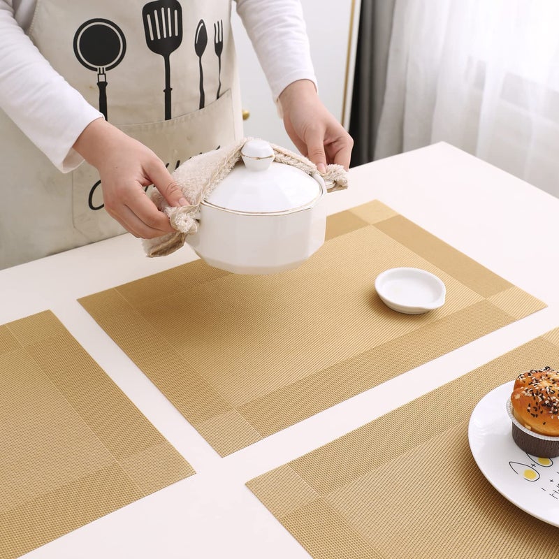 Royalkart PVC Dining Table Mats 6 Pieces Washable Heat Resistant - 45x30 cm (Golden) - Image 4