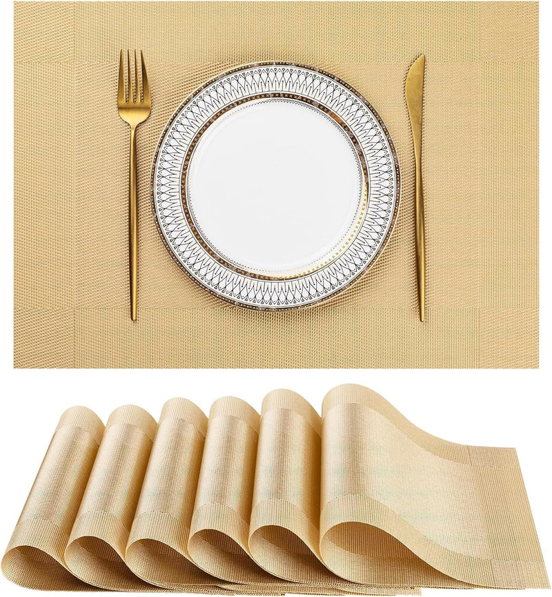 Royalkart PVC Dining Table Mats 6 Pieces Washable Heat Resistant - 45x30 cm (Golden) - Image 1
