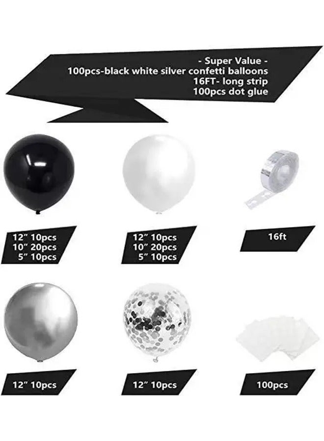 100pcs Black White Silver Latex Decorative Confetti Balloon Arch Garland Set - Perfect for Graduation Baby Shower Wedding Birthday Bachelorette Party Backdrop Decoration - Suitable for Indoor and Outdoor - Image 2