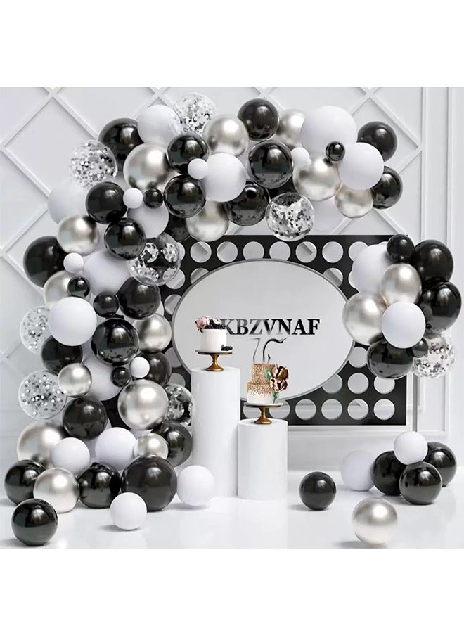 100pcs Black White Silver Latex Decorative Confetti Balloon Arch Garland Set - Perfect for Graduation Baby Shower Wedding Birthday Bachelorette Party Backdrop Decoration - Suitable for Indoor and Outdoor - Image 1