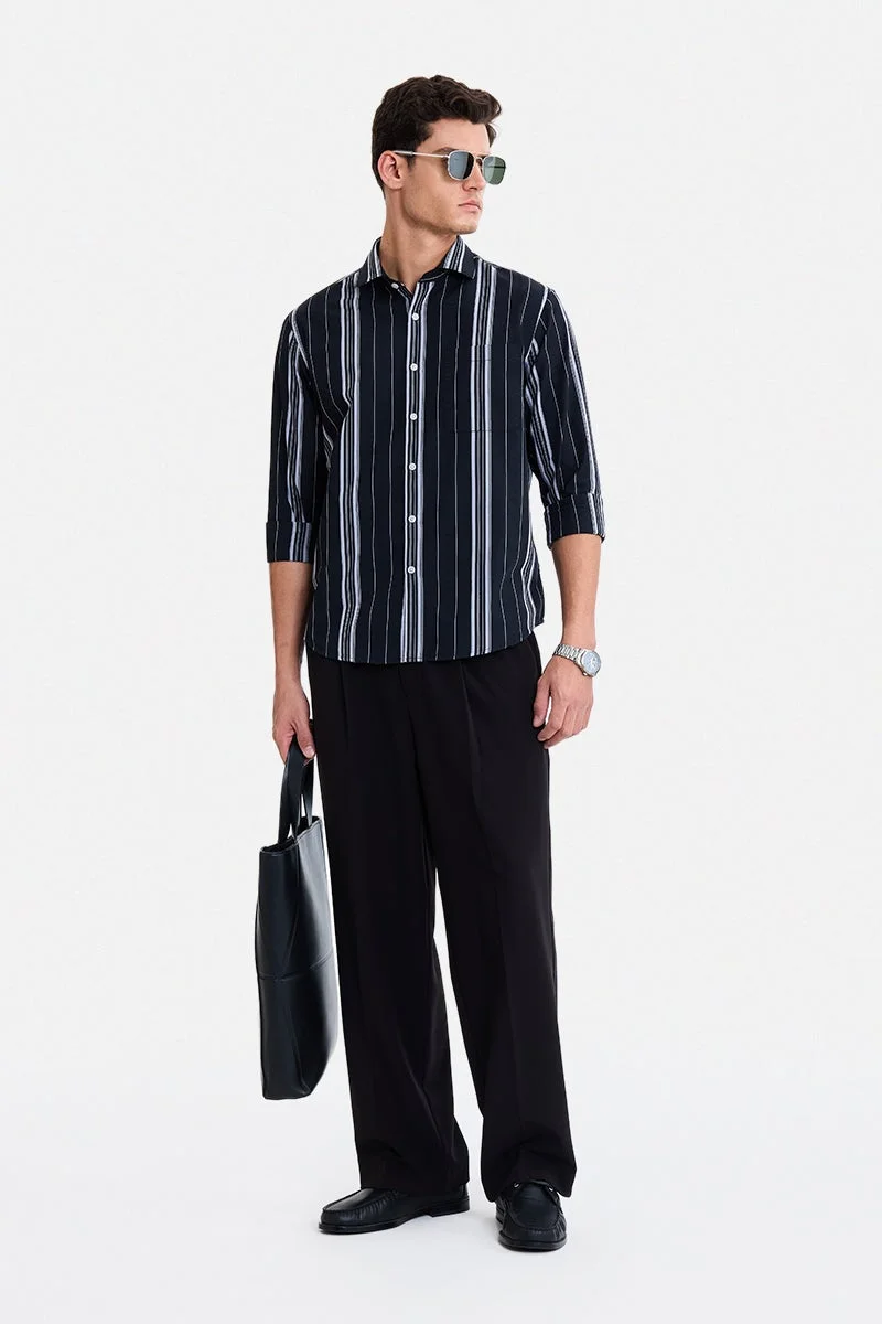سنيتش Black Striped Long Sleeve Regular Fit Shirt