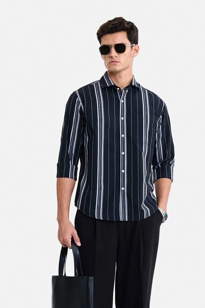 سنيتش Black Striped Long Sleeve Regular Fit Shirt