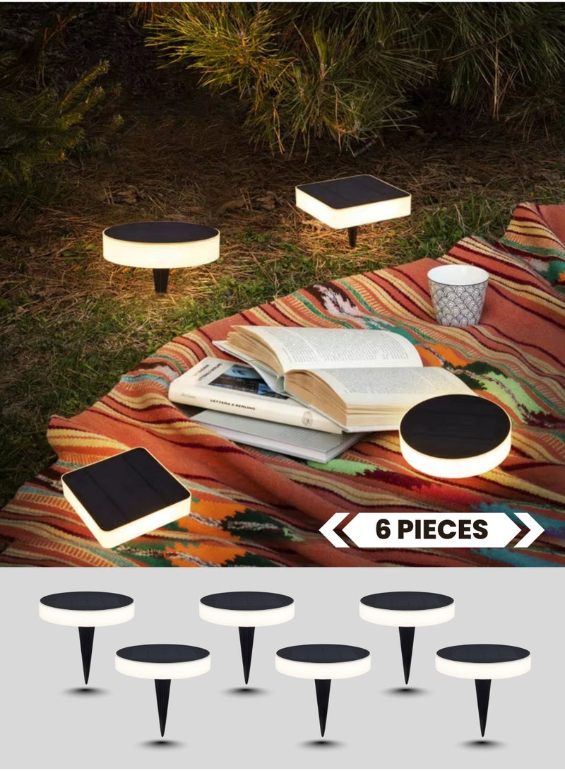 Vmax 6-Pack Solar Pathway Lights Outdoor Cool White LED Disk Lamps, Waterproof Round Spike & Wall Mounted Light for Garden, Walkway, Driveway, Patio & Backyard - Image 1