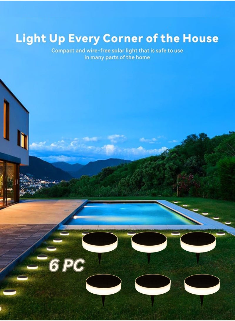 Vmax 6-Pack Solar Pathway Lights Outdoor Cool White LED Disk Lamps, Waterproof Round Spike & Wall Mounted Light for Garden, Walkway, Driveway, Patio & Backyard - Image 2