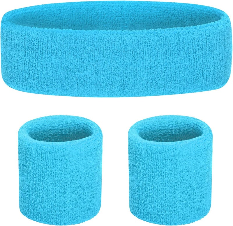 Favofit Sweat Band Headband Wristbands for Men - Head Wrist Sweatband Set for Women Kids Boys Girls - Ideal for Sports Athletics Event Workout Exercise Basketball Running Tennis Football - Image 1