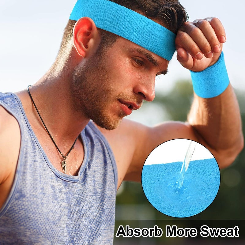 Favofit Sweat Band Headband Wristbands for Men - Head Wrist Sweatband Set for Women Kids Boys Girls - Ideal for Sports Athletics Event Workout Exercise Basketball Running Tennis Football - Image 3