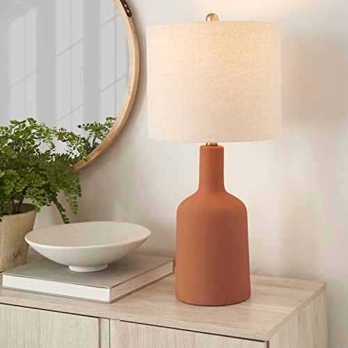 Nourison Home 22" Orange Terracotta Ceramic Table Lamp for Modern, Transitional, Bedside Table, Living Room, Dining, Entryway - Image 1