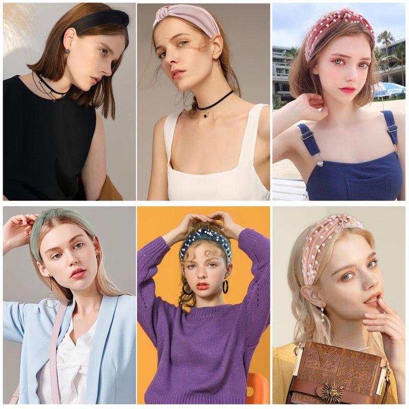 LOVNFC Womens Headbands, 6Pcs Knotted Head Bands No Slip Fashion for Girls Wide Top Knot Turban Velvet Hair Hoops - Image 4