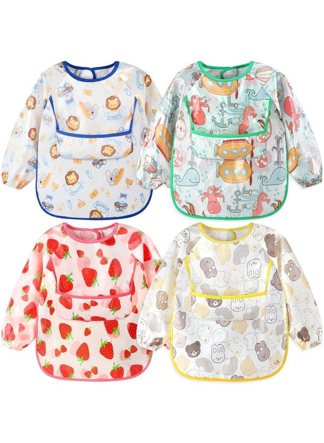 Accmor 4pcs Long Sleeve Baby Bibs, Waterproof Sleeved Bibs for Eating Feeding, Toddler Baby Boys Girls Smock Bibs for 6-24 Months - Image 1