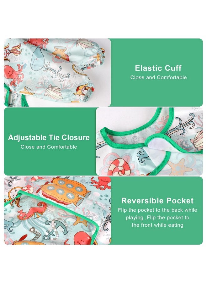 Accmor 4pcs Long Sleeve Baby Bibs, Waterproof Sleeved Bibs for Eating Feeding, Toddler Baby Boys Girls Smock Bibs for 6-24 Months - Image 3