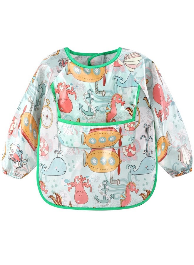 Accmor 4pcs Long Sleeve Baby Bibs, Waterproof Sleeved Bibs for Eating Feeding, Toddler Baby Boys Girls Smock Bibs for 6-24 Months - Image 2