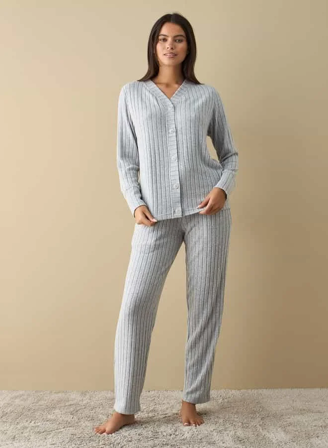 Splash FAV Ribbed Long Sleeves Cardigan and Pyjama Set