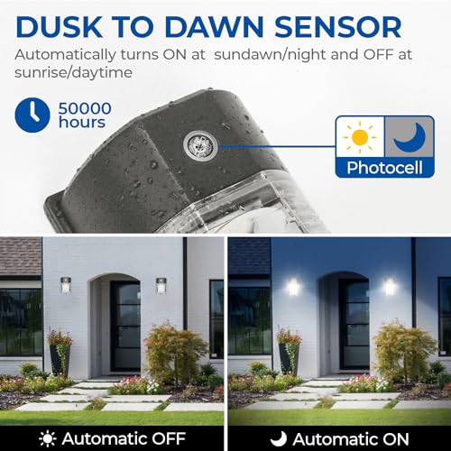 CINOTON 26W LED Wall Pack Light with Dusk to Dawn Sensor, 3000LM [100-277Vac] LED Wall Lights IP65 Waterproof Outdoor Security Flood Lighting for Garage Warehouse Garden 5000K-Daylight 2 Pack - Image 2