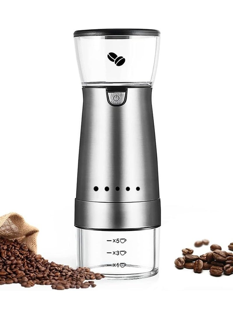 دوشر طاحنة قهوة كهربائية V60 مزودة بقادوس حبوب مرئي وتصميم من الفولاذ المقاوم للصدأ - طاحنة قهوة محمولة خارجية قابلة للتعديل مع شفرات سيراميك مخروطية للمطبخ والمكتب والتخييم والسفر والإسبريسو وغيرها  - Image 1