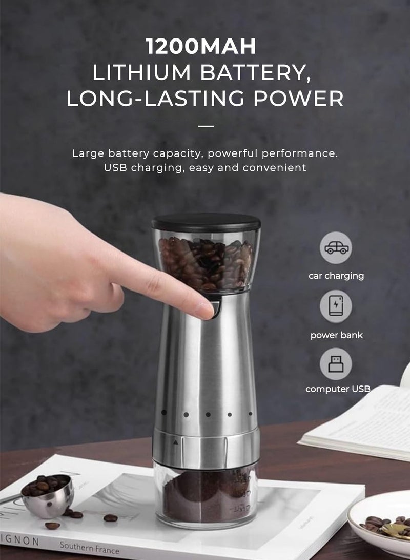 Electric V60 Coffee Grinder with Visual Bean Hopper & Stainless Steel Design - Portable External Grind Adjustment Coffee Bean Grinder with Conical Ceramic Burr for Kitchen, Office, Camping, Travel, Espresso, Etc