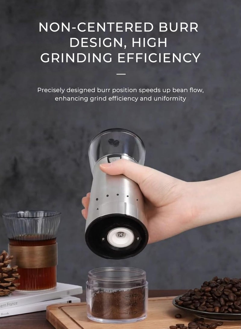 Electric V60 Coffee Grinder with Visual Bean Hopper & Stainless Steel Design - Portable External Grind Adjustment Coffee Bean Grinder with Conical Ceramic Burr for Kitchen, Office, Camping, Travel, Espresso, Etc