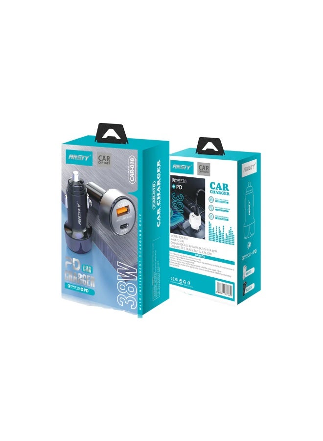 ANSTY CAR-018 High-Speed Car Charger - Dual Port (PD & QC 3.0), Intelligent Power Delivery, and Compact Metal Design - Image 4