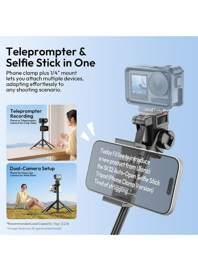 ULANZI SK32 Selfie Stick Tripod, One-Click Open & Lift-Close Phone Holder, 4-Leg Stable Support 71'' Extendable, Aluminum Alloy Travel Tripod for iPhone Android Smartphone Camera, Black - Image 3