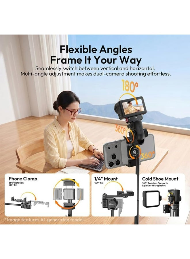 ULANZI SK32 Selfie Stick Tripod, One-Click Open & Lift-Close Phone Holder, 4-Leg Stable Support 71'' Extendable, Aluminum Alloy Travel Tripod for iPhone Android Smartphone Camera, Black - Image 4