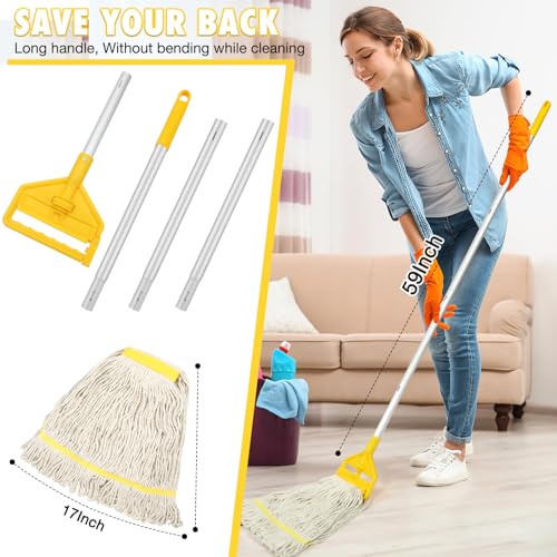 VOUBIEN Commercial Mop Industrial Cotton Mop with Extra Replacement Head,Looped-End Heavy Duty String Wet Mops with Long Handle for Home,Garage,Office, Workshop, Warehouse Floor Cleaning - Image 4