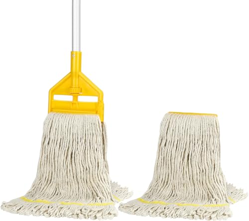 VOUBIEN Commercial Mop Industrial Cotton Mop with Extra Replacement Head,Looped-End Heavy Duty String Wet Mops with Long Handle for Home,Garage,Office, Workshop, Warehouse Floor Cleaning - Image 1