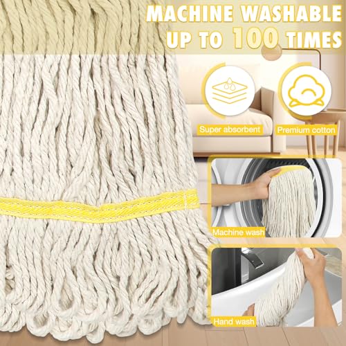 VOUBIEN Commercial Mop Industrial Cotton Mop with Extra Replacement Head,Looped-End Heavy Duty String Wet Mops with Long Handle for Home,Garage,Office, Workshop, Warehouse Floor Cleaning - Image 5