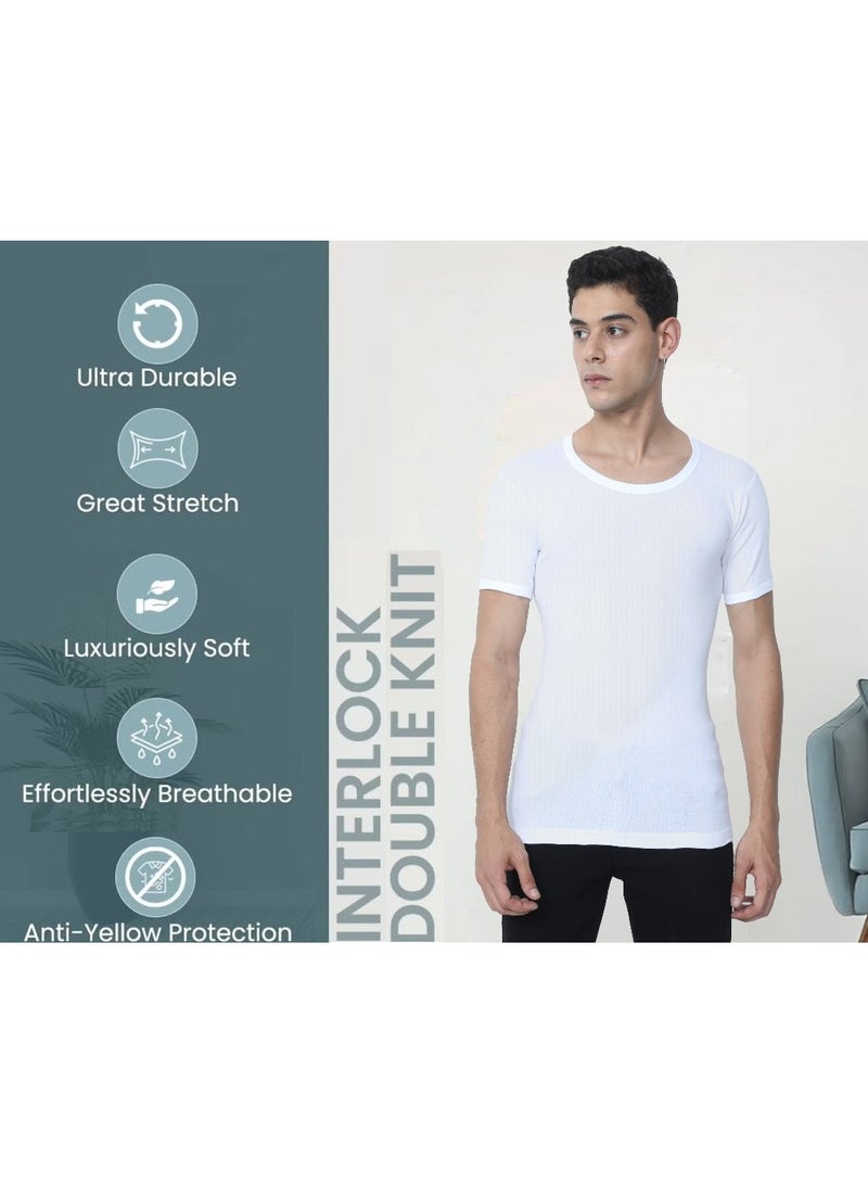 OSCAR JEANS Platinum Collection Double-Knit 100% Cotton Mens Vest Undershirt T-Shirt Ultrasoft Breathable Short Sleeve Pack of 3  - Image 5