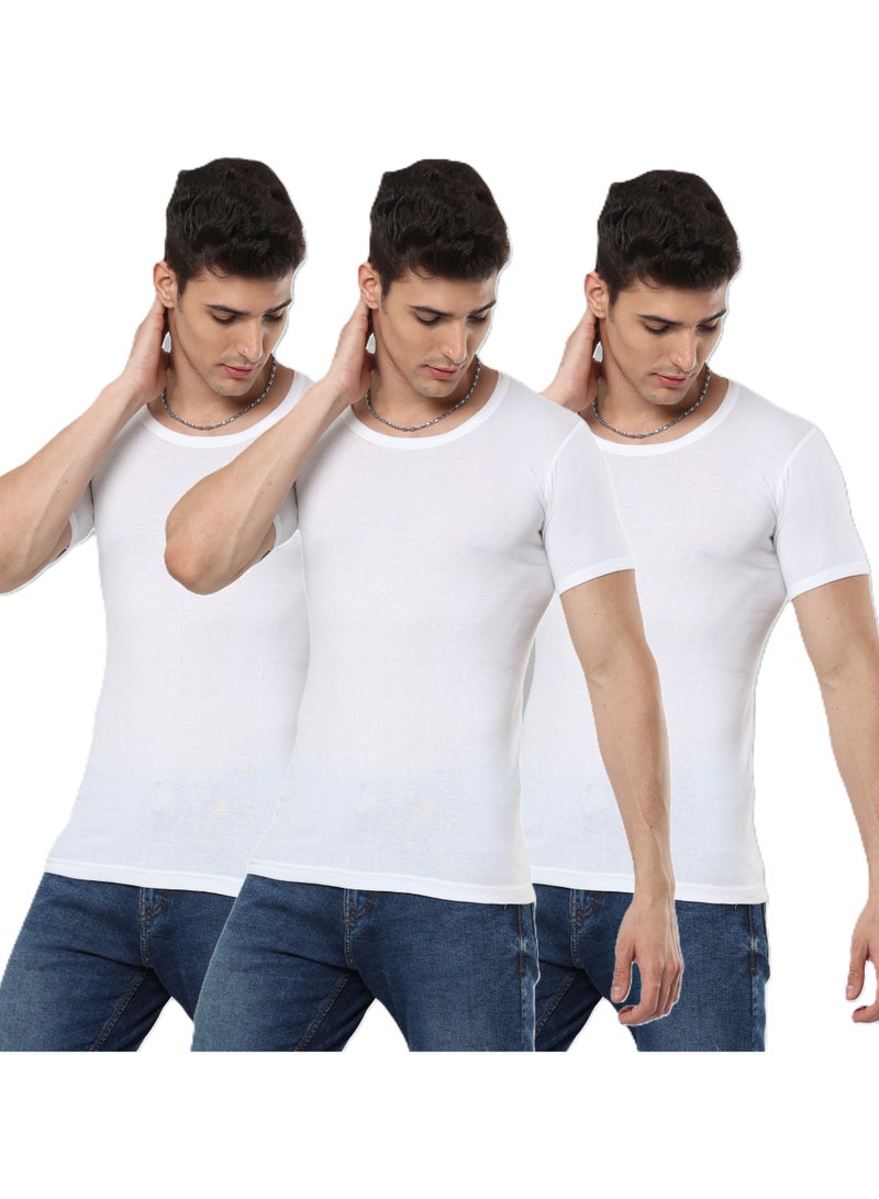 OSCAR JEANS Platinum Collection Double-Knit 100% Cotton Mens Vest Undershirt T-Shirt Ultrasoft Breathable Short Sleeve Pack of 3  - Image 1