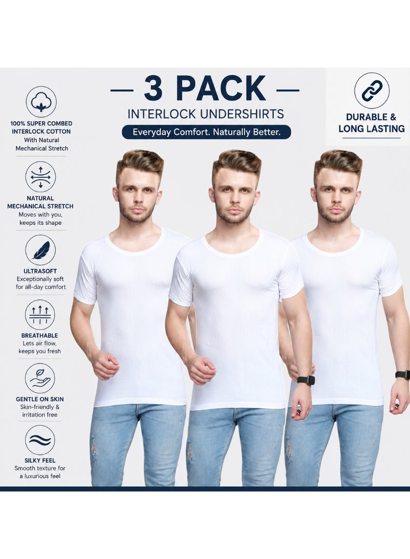OSCAR JEANS 3-Pack 100% Cotton Mens Undershirt Vest Platinum Collection Double-Knit Ultrasoft Breathable Short Sleeve - Image 1