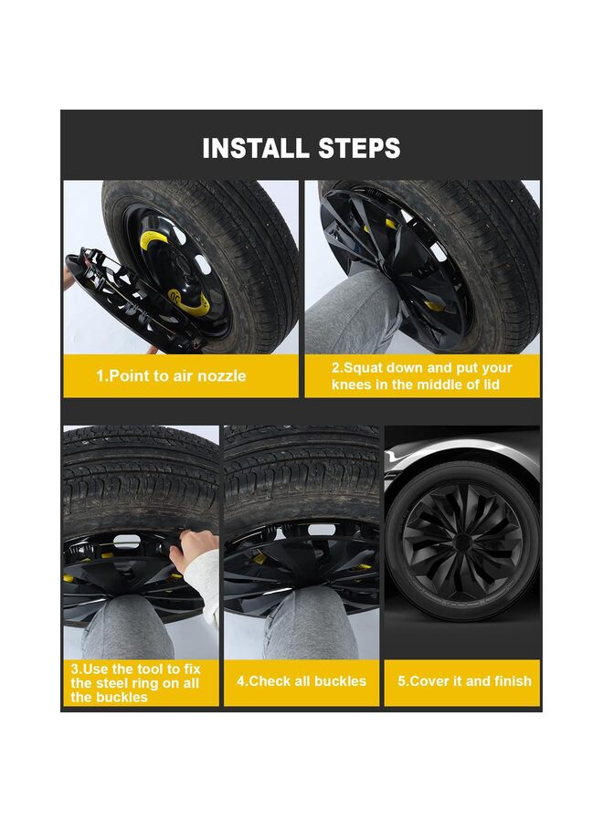 4PCS Hubcap Wheel Cover Replacement R16 Hub Caps Universal Wheel Rim Cover Material Exterior Accessories Snap On Car Truck (16-Inch,Black) - Image 4