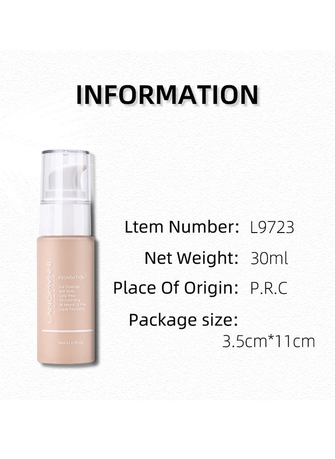 LANGMANNI - 24H Full Coverage Liquid Foundation | Hydrating Concealer & Skin-Protect Complex | SPF 20 Waterproof (30ml, 8 Shades) For Oily/Sensitive Skin - Image 1