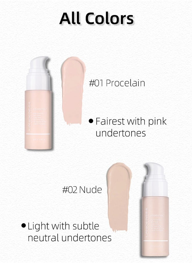 LANGMANNI - 24H Full Coverage Liquid Foundation | Hydrating Concealer & Skin-Protect Complex | SPF 20 Waterproof (30ml, 8 Shades) For Oily/Sensitive Skin - Image 1