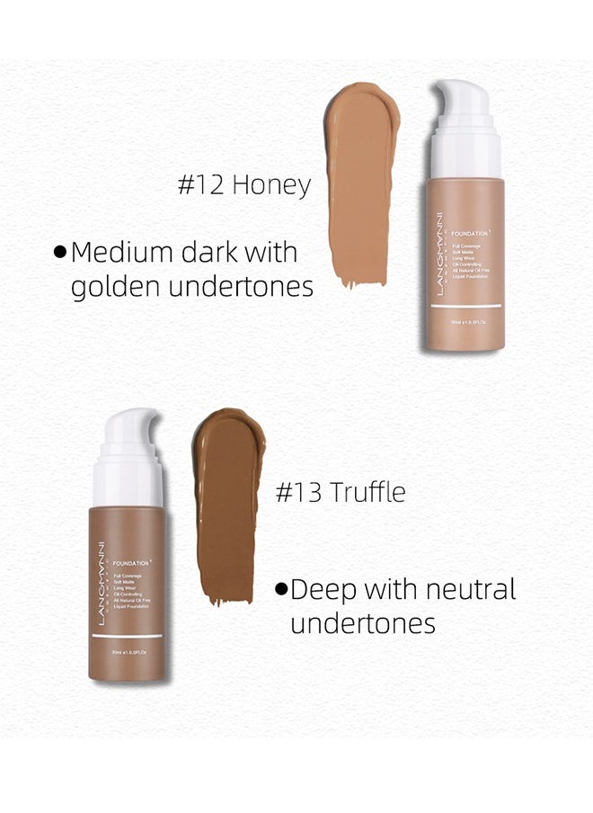 LANGMANNI - 24H Full Coverage Liquid Foundation | Hydrating Concealer & Skin-Protect Complex | SPF 20 Waterproof (30ml, 8 Shades) For Oily/Sensitive Skin - Image 1