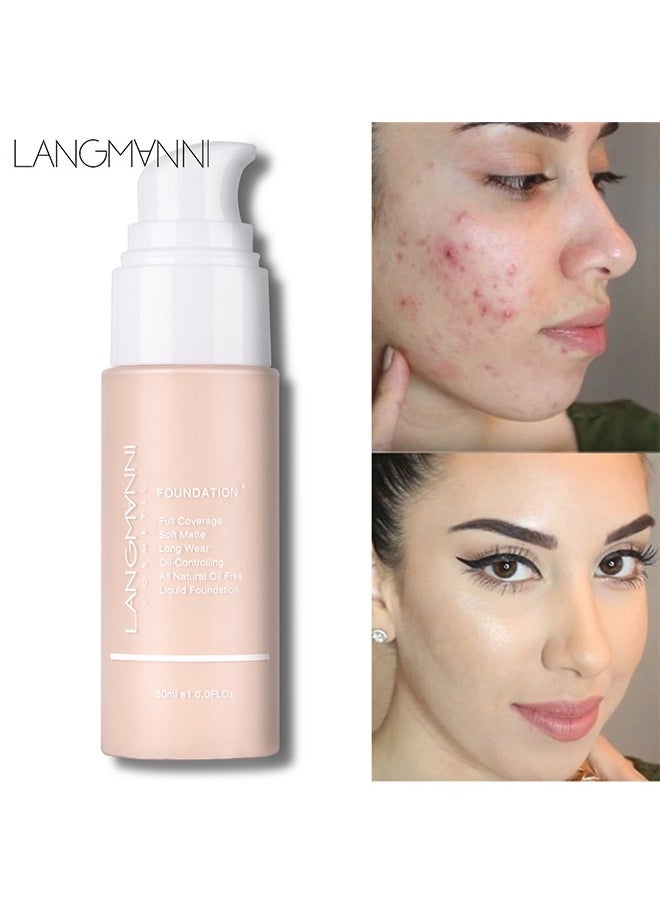 LANGMANNI - 24H Full Coverage Liquid Foundation | Hydrating Concealer & Skin-Protect Complex | SPF 20 Waterproof (30ml, 8 Shades) For Oily/Sensitive Skin - Image 1
