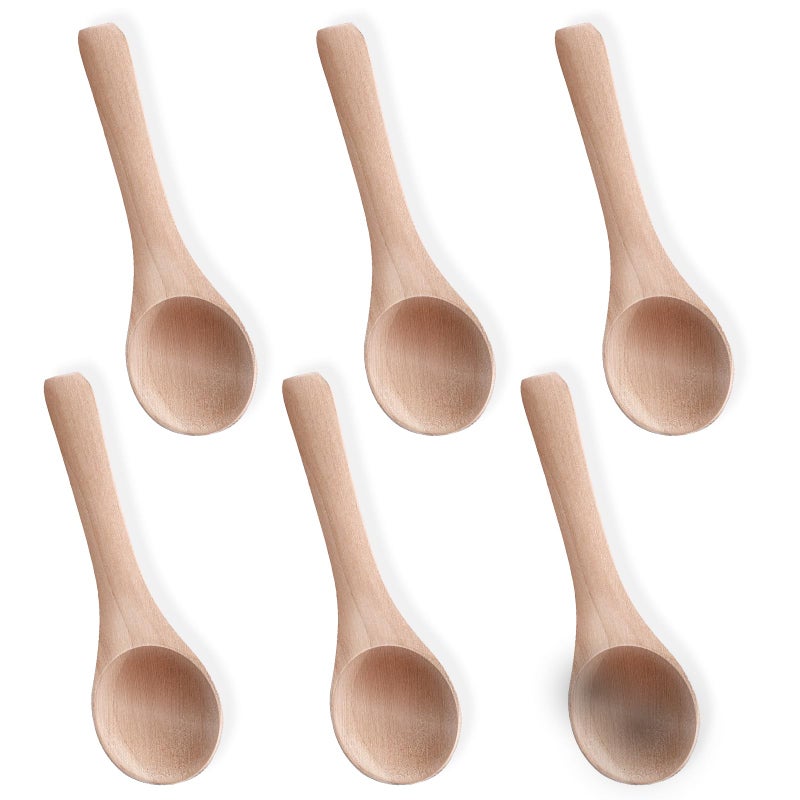 Ajcotahm 6PCS Salt Spoon, Small Wooden Spoons, 3.94 Inch Mini Teaspoons for Honey, Sugar, Spice Jars, Coffee, Jam, Condiments, Ideal Kitchen Gift (Wood Color) - Image 1