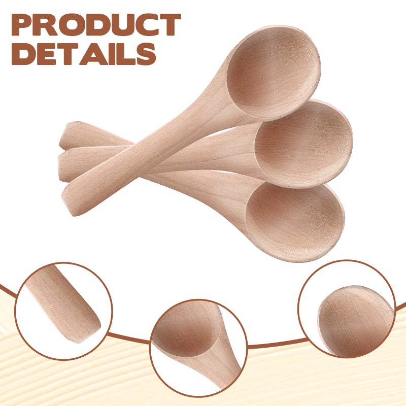 Ajcotahm 6PCS Salt Spoon, Small Wooden Spoons, 3.94 Inch Mini Teaspoons for Honey, Sugar, Spice Jars, Coffee, Jam, Condiments, Ideal Kitchen Gift (Wood Color) - Image 3