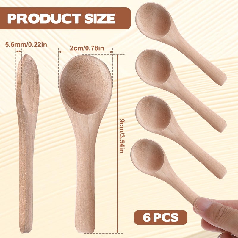 Ajcotahm 6PCS Salt Spoon, Small Wooden Spoons, 3.94 Inch Mini Teaspoons for Honey, Sugar, Spice Jars, Coffee, Jam, Condiments, Ideal Kitchen Gift (Wood Color) - Image 2