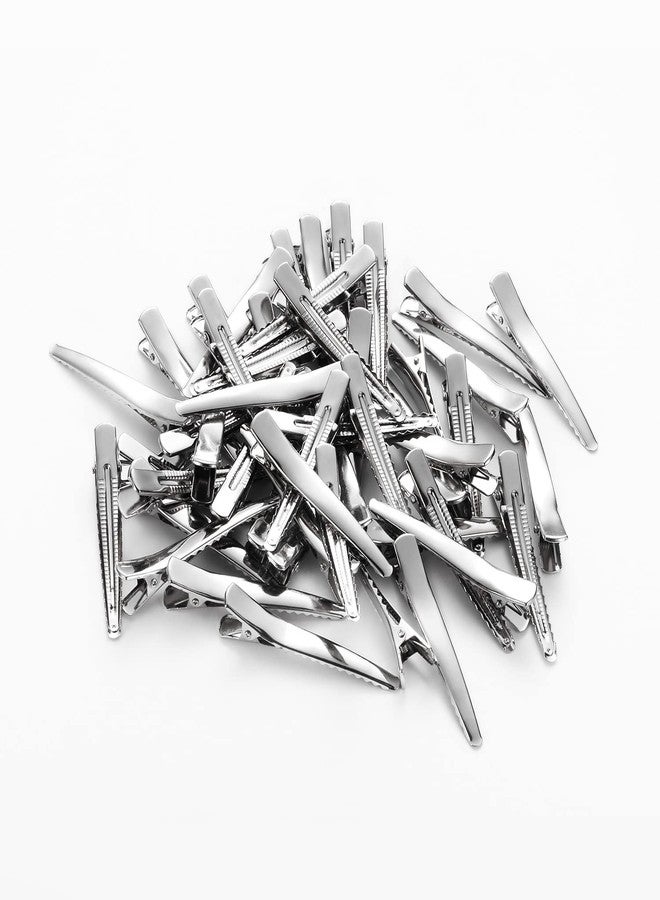 UJOY Flat Metal Single Prong Alligator Duckbills Diy Barrette Bow Silver Hair Clips For Women (Pack Of 50, 3.2Cm) - Image 1