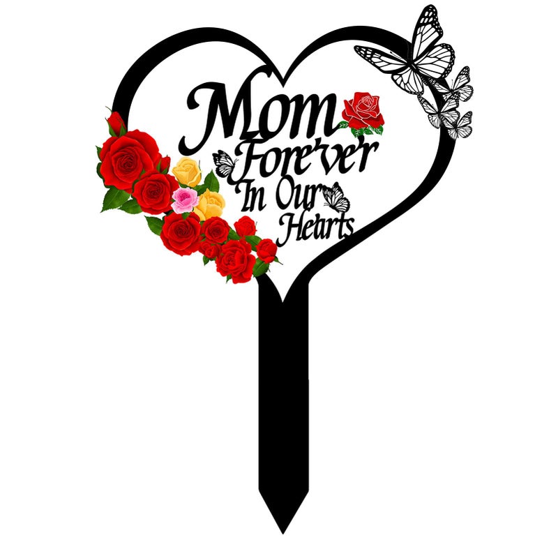 OZIO Heart Memorial Plaque Grave Marker for Cemetery - Cardinals Garden Stake Metal Decoration for Mom Dad Outdoors Yard (Mom-B) - Image 1
