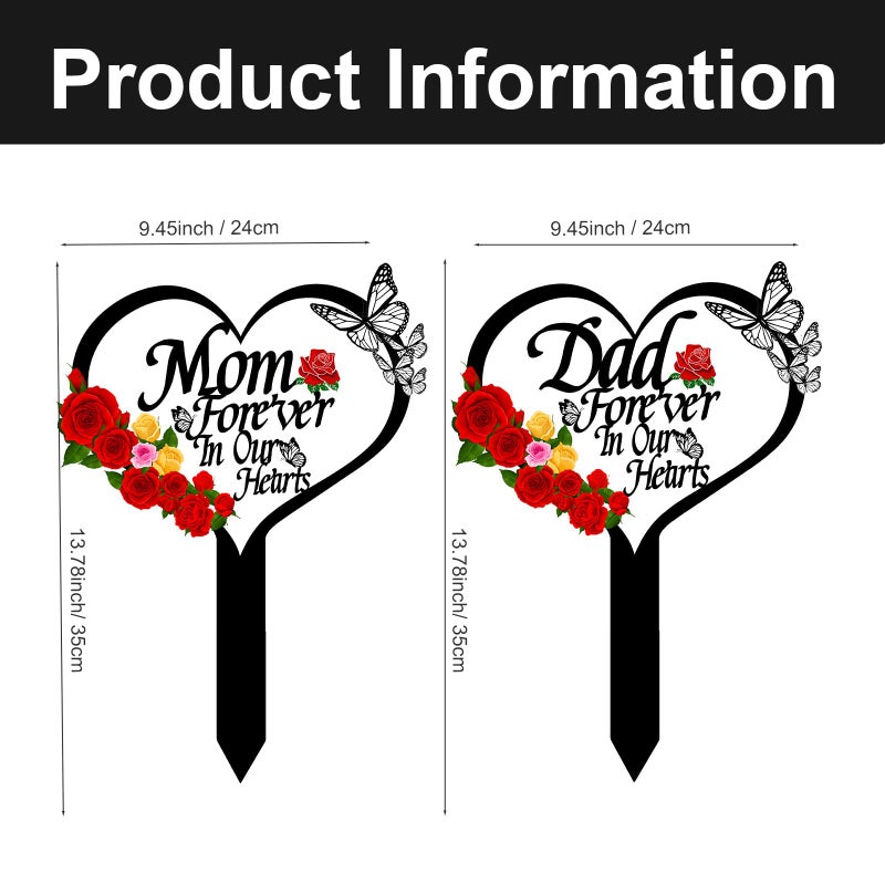 OZIO Heart Memorial Plaque Grave Marker for Cemetery - Cardinals Garden Stake Metal Decoration for Mom Dad Outdoors Yard (Mom-B) - Image 2