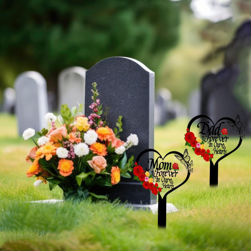 OZIO Heart Memorial Plaque Grave Marker for Cemetery - Cardinals Garden Stake Metal Decoration for Mom Dad Outdoors Yard (Mom-B) - Image 3