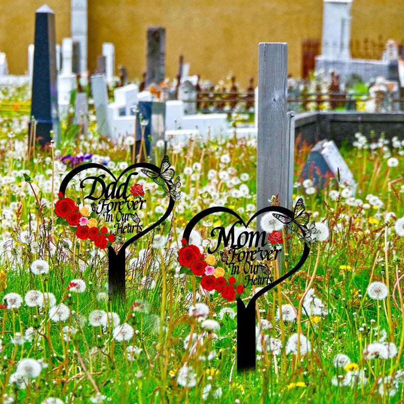 OZIO Heart Memorial Plaque Grave Marker for Cemetery - Cardinals Garden Stake Metal Decoration for Mom Dad Outdoors Yard (Mom-B) - Image 4