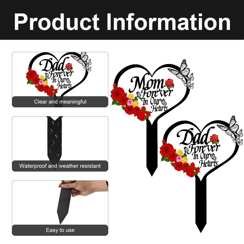 OZIO Heart Memorial Plaque Grave Marker for Cemetery - Cardinals Garden Stake Metal Decoration for Mom Dad Outdoors Yard (Mom-B) - Image 5