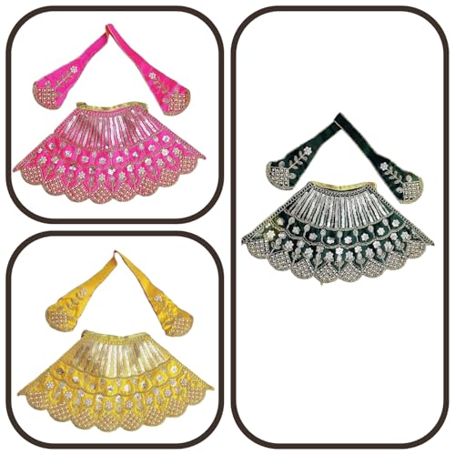 Partish MATA Rani Dress 6 Inches (Pack of 3) l Lehanga Patka with Embroidery Work l Poshak for Durga MATA Devi Ji for Navratri Special (E) - Image 1