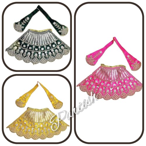 Partish MATA Rani Dress 6 Inches (Pack of 3) l Lehanga Patka with Embroidery Work l Poshak for Durga MATA Devi Ji for Navratri Special (E) - Image 5